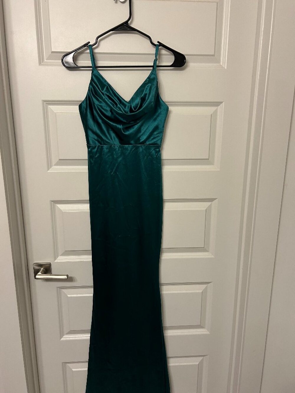 Hello Molly Emerald Green Satin Cowl Neck Maxi Dress XS Formal Prom Padded